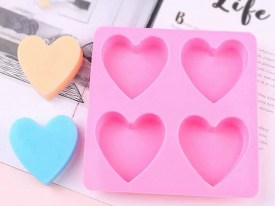 Molde silicona jabones 4 corazones 
